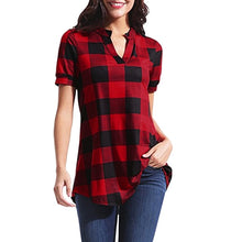 Load image into Gallery viewer, 2021 Women&#39;s Shirt Plaid Short Sleeve V-Neck Sizes S - 5XL
