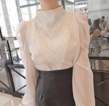 Load image into Gallery viewer, 2021 New Women&#39;s Puff Sleeve Stand Collar Chiffon Blouse Sizes S - 2XL
