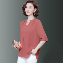 Load image into Gallery viewer, 2021 Oversize Women Spring Summer Style Chiffon Blouses Half Sleeve V-Neck Loose Style Sizes L - 5XL
