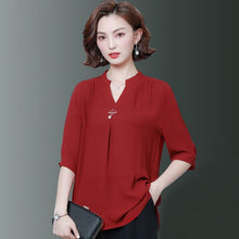 Load image into Gallery viewer, 2021 Oversize Women Spring Summer Style Chiffon Blouses Half Sleeve V-Neck Loose Style Sizes L - 5XL
