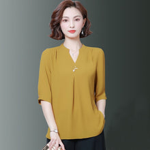 Load image into Gallery viewer, 2021 Oversize Women Spring Summer Style Chiffon Blouses Half Sleeve V-Neck Loose Style Sizes L - 5XL
