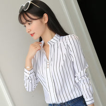 Load image into Gallery viewer, 2021 Women Blouse Stripe Print Casual Long Sleeve Sizes S - 3XL
