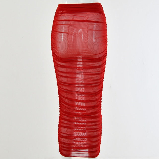 2021 New!! IASKY Summer beach cover-ups Midi skirts sexy through mesh swimwear Sizes S - L
