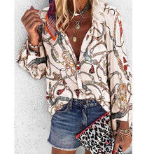 Load image into Gallery viewer, 2021 New Design Women Blouse V-neck Long Sleeve Chains Print Loose Sizes S - 4XL
