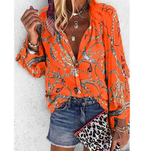 Load image into Gallery viewer, 2021 New Design Women Blouse V-neck Long Sleeve Chains Print Loose Sizes S - 4XL
