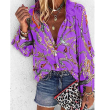 Load image into Gallery viewer, 2021 New Design Women Blouse V-neck Long Sleeve Chains Print Loose Sizes S - 4XL
