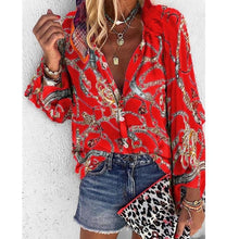 Load image into Gallery viewer, 2021 New Design Women Blouse V-neck Long Sleeve Chains Print Loose Sizes S - 4XL
