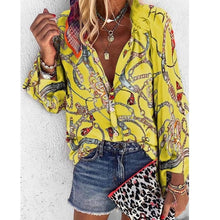Load image into Gallery viewer, 2021 New Design Women Blouse V-neck Long Sleeve Chains Print Loose Sizes S - 4XL
