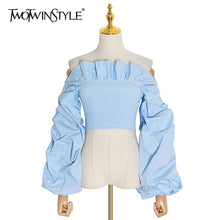 Load image into Gallery viewer, 2021 New!!!! Women&#39;s  Ruched Ruffles Blouse Lantern Long Sleeve Sizes S - L
