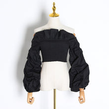 Load image into Gallery viewer, 2021 New!!!! Women&#39;s  Ruched Ruffles Blouse Lantern Long Sleeve Sizes S - L
