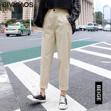 Load image into Gallery viewer, 2021 New Spring Summer BIVIGAOS Women Casual Harem Pants Elastic Waist Triangle Buckle Cargo Pants Women
