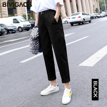 Load image into Gallery viewer, 2021 New Spring Summer BIVIGAOS Women Casual Harem Pants Elastic Waist Triangle Buckle Cargo Pants Women
