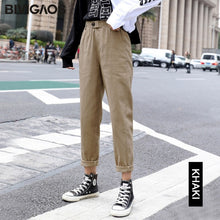 Load image into Gallery viewer, 2021 New Spring Summer BIVIGAOS Women Casual Harem Pants Elastic Waist Triangle Buckle Cargo Pants Women
