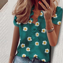 Load image into Gallery viewer, 2021 Summer Elegant New Daisy Pineapple Print Short Sleeve  Sexy V-neck tops Sizes S - 3XL
