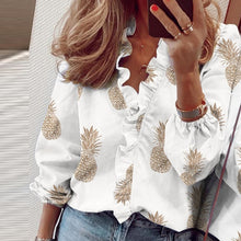 Load image into Gallery viewer, 2021 Summer Elegant New Daisy Pineapple Print Short Sleeve  Sexy V-neck tops Sizes S - 3XL

