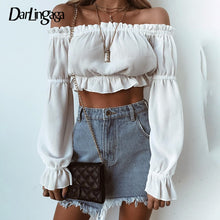 Load image into Gallery viewer, 2021 Women&#39;s  Darlingaga Fashion, Off shoulder Sexy Crop Top With Ruffle Pull Sleeve Sizes S - L
