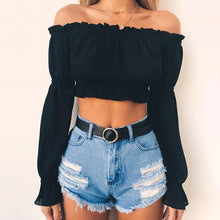 Load image into Gallery viewer, 2021 Women&#39;s  Darlingaga Fashion, Off shoulder Sexy Crop Top With Ruffle Pull Sleeve Sizes S - L
