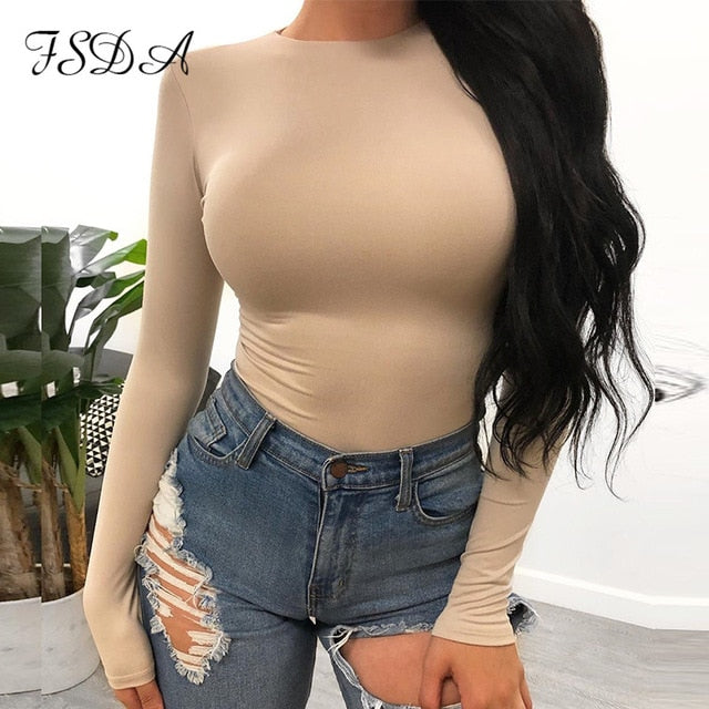 2021 Women's Long Sleeve Bodysuit O Neck Casual Spring Sizes S - L