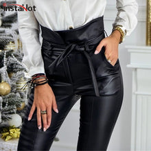 Load image into Gallery viewer, 2021 Black Belt High Waist Pencil Pant Women Faux Leather Sizes S - L
