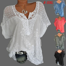 Load image into Gallery viewer, 2021 Summer cotton women blouses tops V-neck bat sleeve Sizes S - 6XL
