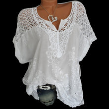 Load image into Gallery viewer, 2021 Summer cotton women blouses tops V-neck bat sleeve Sizes S - 6XL
