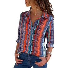 Load image into Gallery viewer, 2021 New Print Women Blouses Long Sleeve Turn-down Collar Chiffon Blouse Sizes S - 3XL

