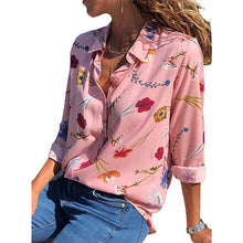 Load image into Gallery viewer, 2021 New Print Women Blouses Long Sleeve Turn-down Collar Chiffon Blouse Sizes S - 3XL
