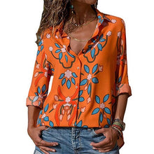 Load image into Gallery viewer, 2021 New Print Women Blouses Long Sleeve Turn-down Collar Chiffon Blouse Sizes S - 3XL
