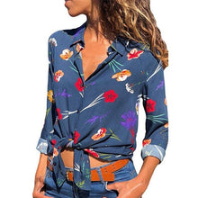 Load image into Gallery viewer, 2021 New Print Women Blouses Long Sleeve Turn-down Collar Chiffon Blouse Sizes S - 3XL
