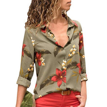 Load image into Gallery viewer, 2021 New Print Women Blouses Long Sleeve Turn-down Collar Chiffon Blouse Sizes S - 3XL
