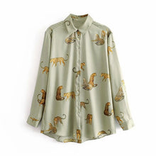 Load image into Gallery viewer, 2021 Aachoae Leopard Woman&#39;s Turn Down Collar Blouse Long Sleeve  Size XS - Plus Size
