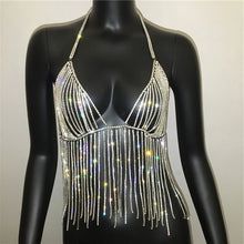 Load image into Gallery viewer, 2021 Women&#39;s Sexy Tassel Bralette Crystal Bikini Body Chain Crop Top Size One Size
