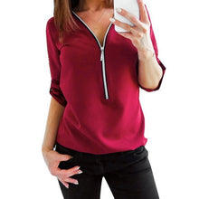 Load image into Gallery viewer, 2021 Women&#39;s Sexy V Neck Zipper Top Casual T-Shirt Sizes S - 5XL

