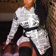 Load image into Gallery viewer, 2021 Women Newspaper Print Letter Shirt Long Sleeve Sizes S - 2XL
