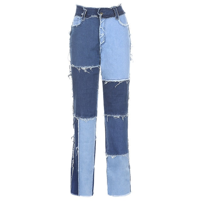 2021 HEYounGIRL Women Casual Long Jeans Denim Patchwork Denim Pants Sizes S - XL