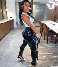 Load image into Gallery viewer, 2021 Adogirl  Fall Winter Black PU Women Leather Pants Zipper Split Bottom Mid Waist Stretchy Sizes S - 2XL

