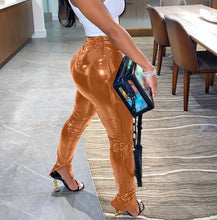 Load image into Gallery viewer, 2021 Adogirl  Fall Winter Black PU Women Leather Pants Zipper Split Bottom Mid Waist Stretchy Sizes S - 2XL
