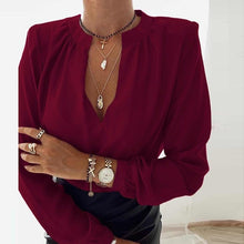 Load image into Gallery viewer, 2021 Women&#39;s Long Sleeve V-Neck Ruffle Blouse Size S
