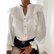 Load image into Gallery viewer, 2021 Women&#39;s Long Sleeve V-Neck Ruffle Blouse Size S
