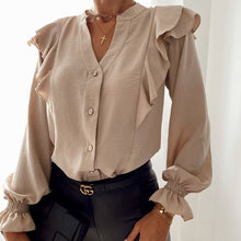 Load image into Gallery viewer, 2021 Women&#39;s Long Sleeve V-Neck Ruffle Blouse Size S
