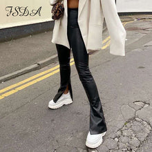Load image into Gallery viewer, 2021 Black Leather Pants PU Women Fashion Split Autumn Winter Trousers High Waist Sizes S - L

