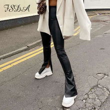 Load image into Gallery viewer, 2021 Black Leather Pants PU Women Fashion Split Autumn Winter Trousers High Waist Sizes S - L
