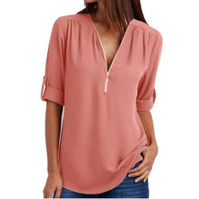 Load image into Gallery viewer, 2021 Women&#39;s Sexy V Neck Zipper Top Casual T-Shirt Sizes S - 5XL
