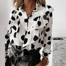 Load image into Gallery viewer, 2021 Summer Elegant Polka Dot Ruffle blouse shirts Women Autumn Long Sleeve V-Neck Pullover Tops Sizes S - 3XL
