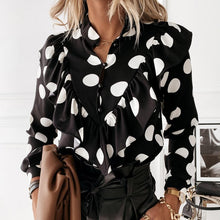 Load image into Gallery viewer, 2021 Summer Elegant Polka Dot Ruffle blouse shirts Women Autumn Long Sleeve V-Neck Pullover Tops Sizes S - 3XL
