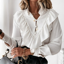 Load image into Gallery viewer, 2021 Summer Elegant Polka Dot Ruffle blouse shirts Women Autumn Long Sleeve V-Neck Pullover Tops Sizes S - 3XL
