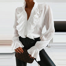 Load image into Gallery viewer, 2021 Summer Elegant Polka Dot Ruffle blouse shirts Women Autumn Long Sleeve V-Neck Pullover Tops Sizes S - 3XL
