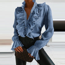 Load image into Gallery viewer, 2021 Summer Elegant Polka Dot Ruffle blouse shirts Women Autumn Long Sleeve V-Neck Pullover Tops Sizes S - 3XL
