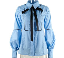 Load image into Gallery viewer, 2021 New!! Women&#39;s Office Bow Tie Blouse Lantern Sleeve Sizes S - XL
