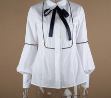 Load image into Gallery viewer, 2021 New!! Women&#39;s Office Bow Tie Blouse Lantern Sleeve Sizes S - XL
